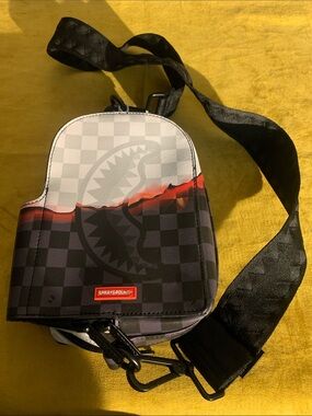 Sprayground Black, White & Red Checker Shark Sling Bag